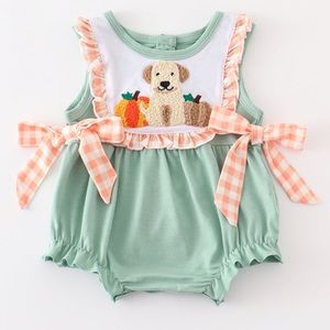 Green Pumpkins and Dog Bow Bubble Rumper